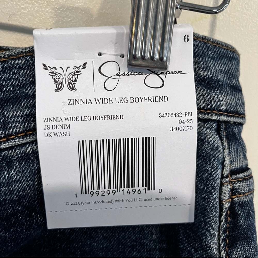 Jessica Simpson Zinnia Wide Leg Boyfriend Dark Wash Stud Jeans Size 6 - Picture 8 of 10